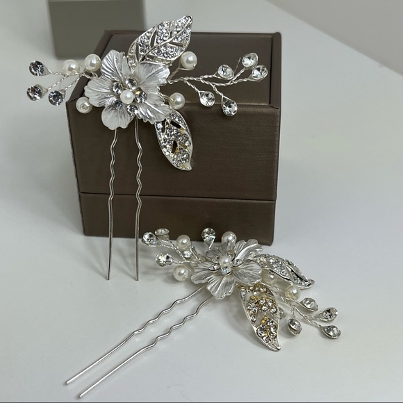 2pcs RoseGold Pearl Handmade Bridal Hair Pins. - Picture 7 of 8